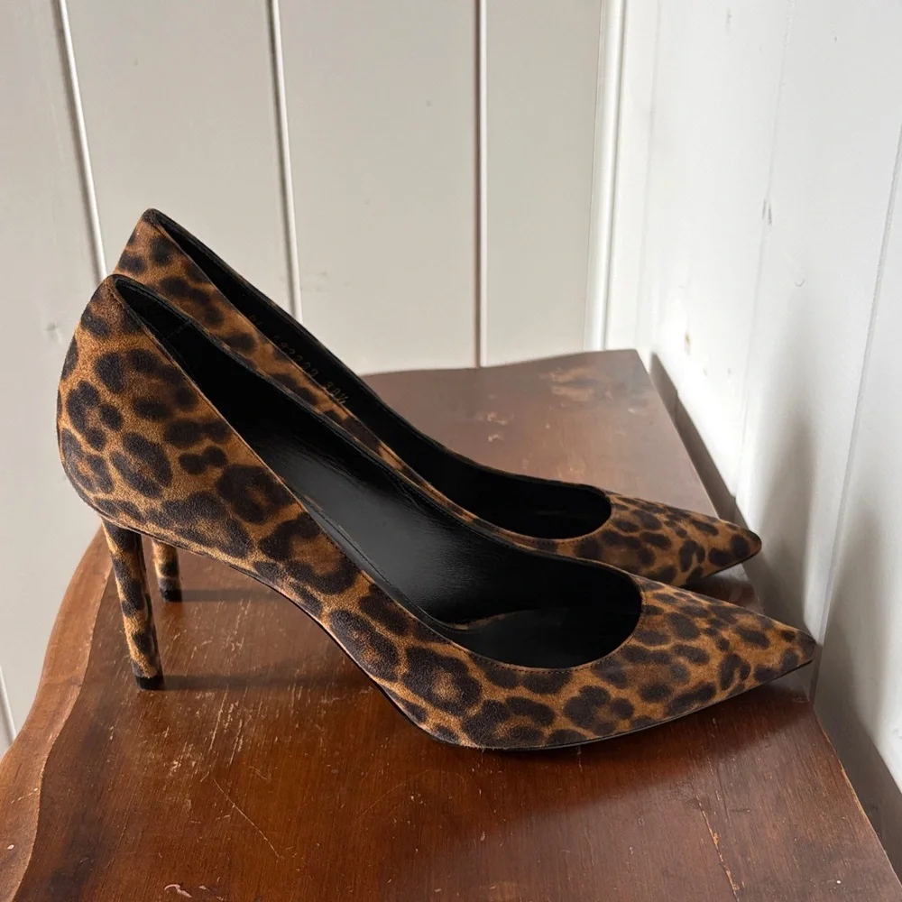 Saint Laurent Leopard-Print Pointed Pumps - Brown/Black - Picture 4 of 10